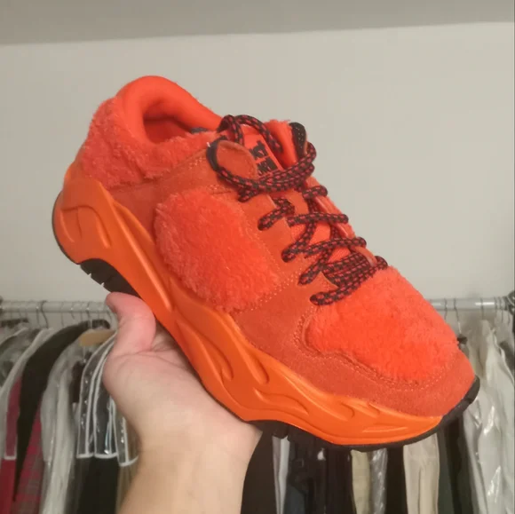 NEW! size 8.5/39 JUST CAVALLI Ladies Orange Fuzzy sneakers - Picture 15 of 15